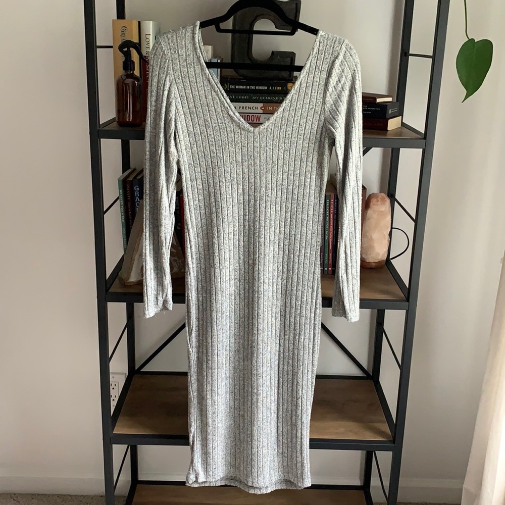 Grey, long sleeve, body con dress